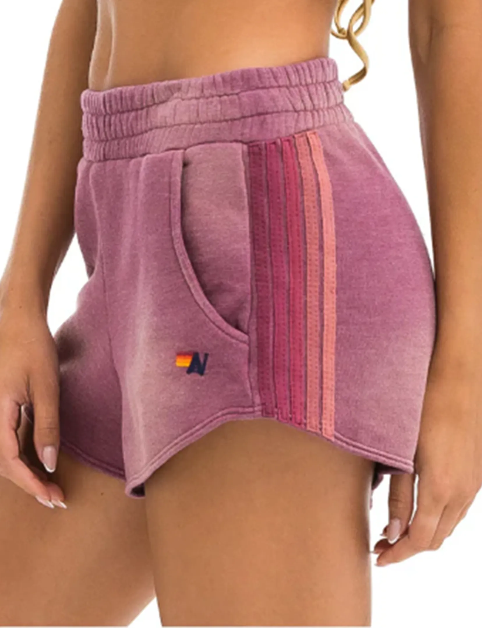 No Ride Up 5 Stripe Pocket Club Short, Faded Berry