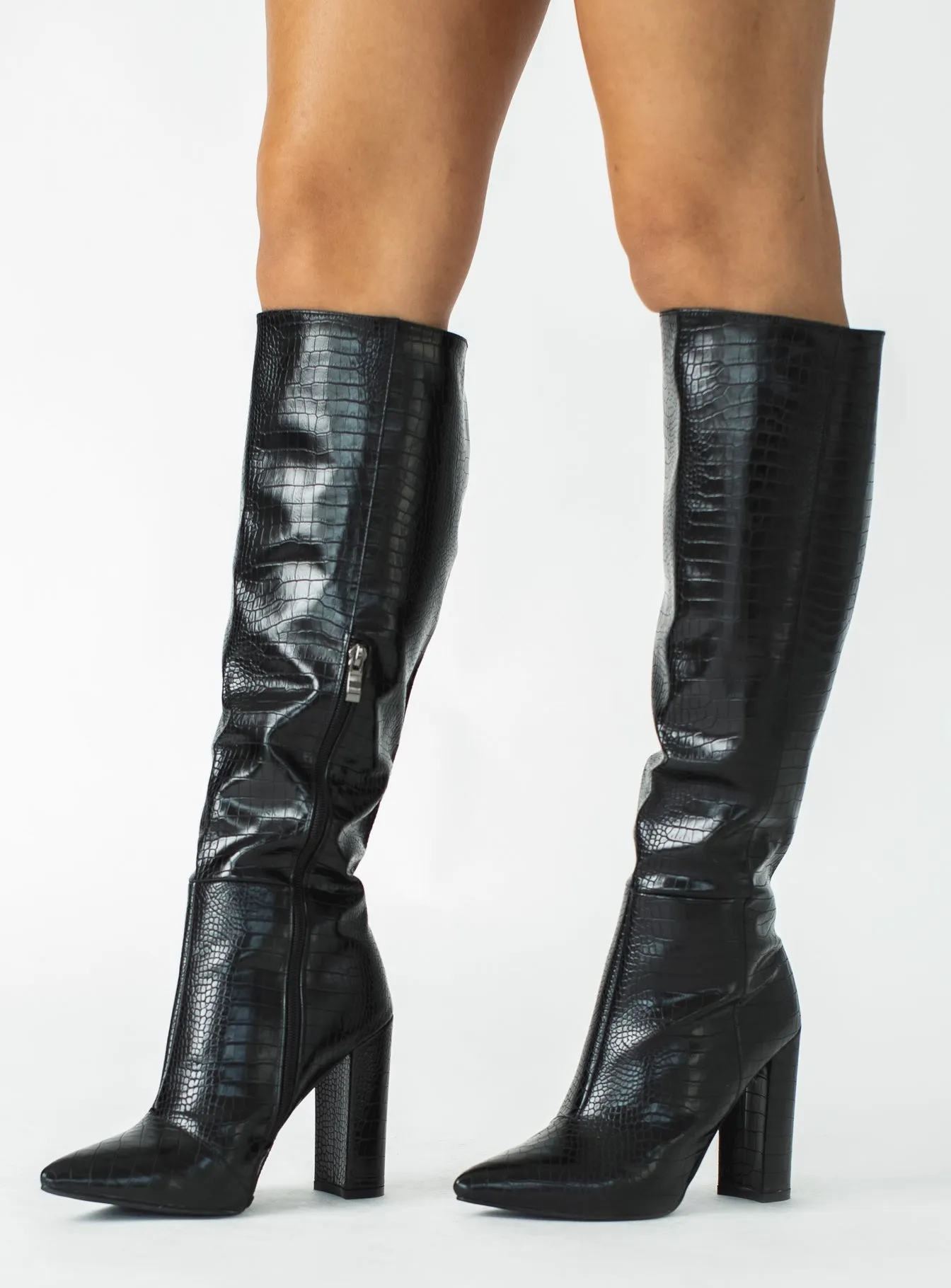 Pro Level Billini Milla Croc Knee High Boots Black