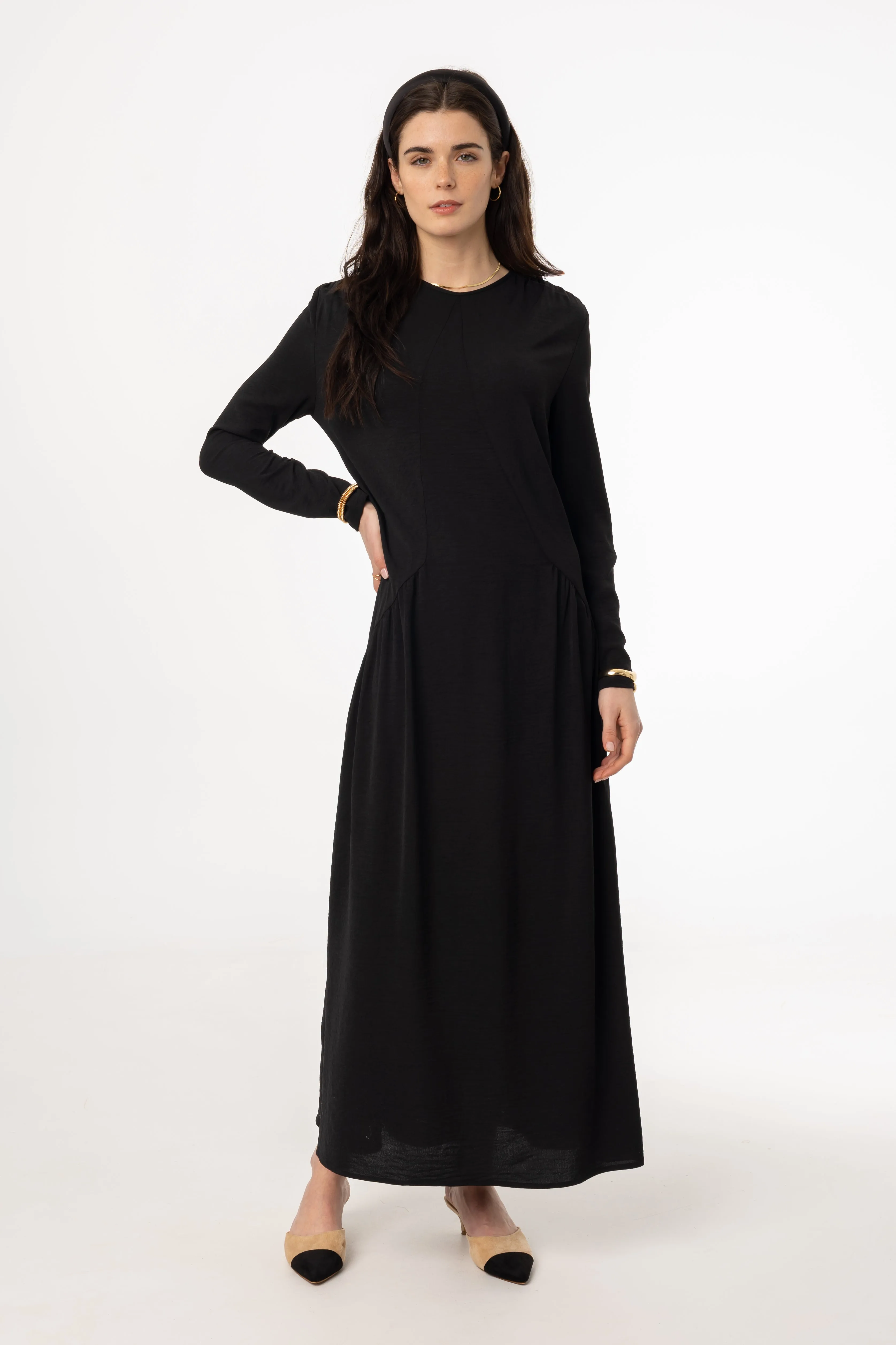 Neutral Flow Black Detail Maxi Dress