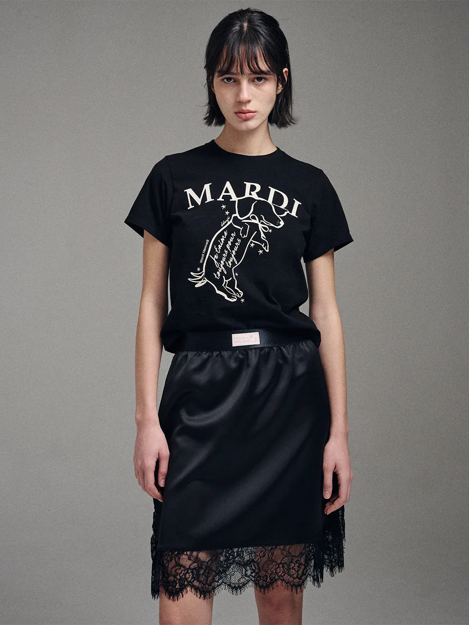 SLIM TSHIRT SWING THE TAIL DDANJI_BLACK CREAM soft look Slim Comfort