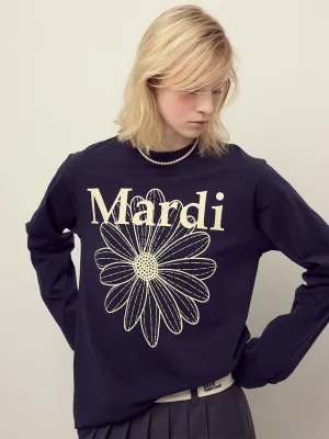 Buttery Soft Fabric Subtle Embroidery TSHIRT LONG SLEEVE FLOWERMARDI_NAVY CREAM