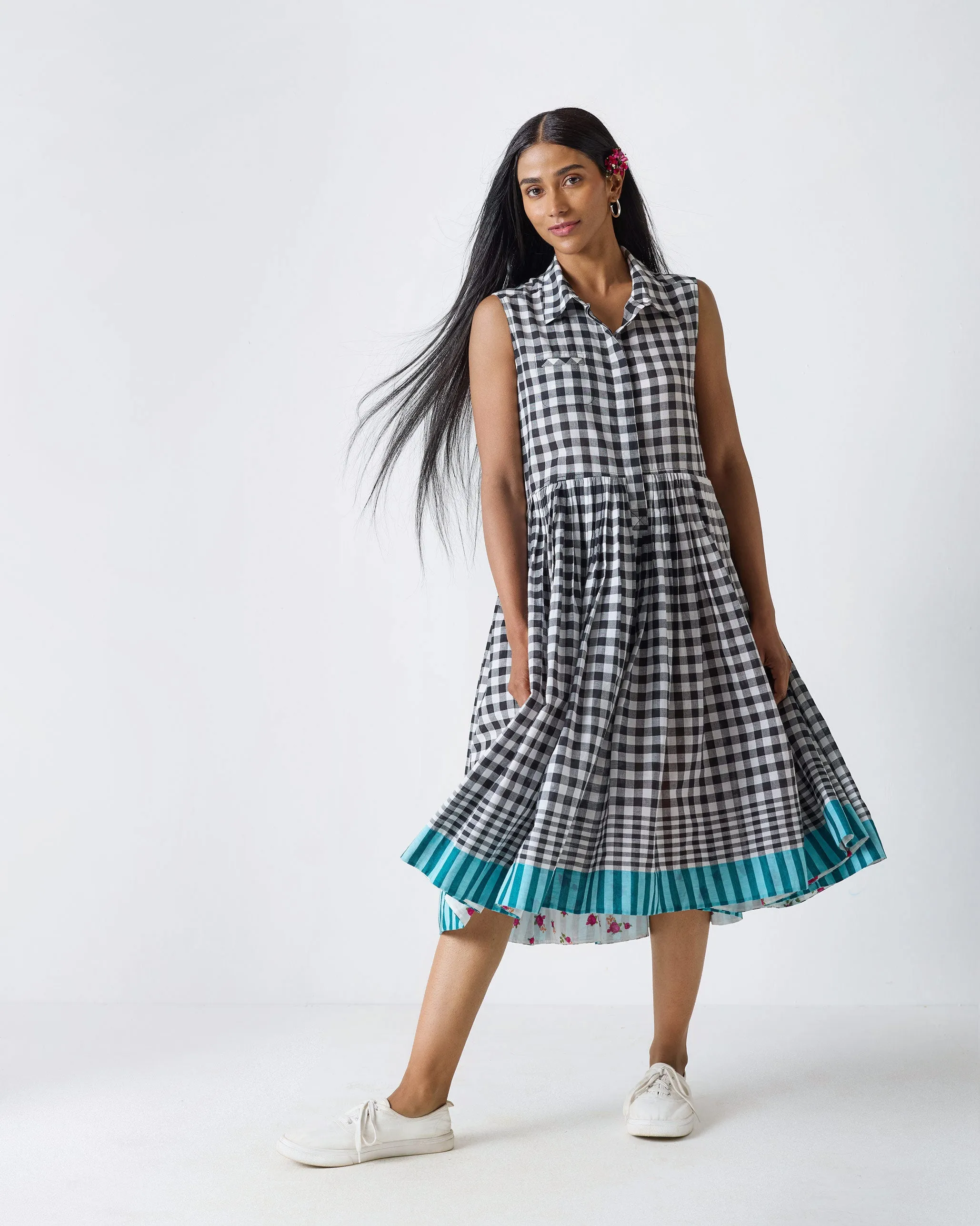 Ada Dress - Black & White Checks Perfect Fit Wear