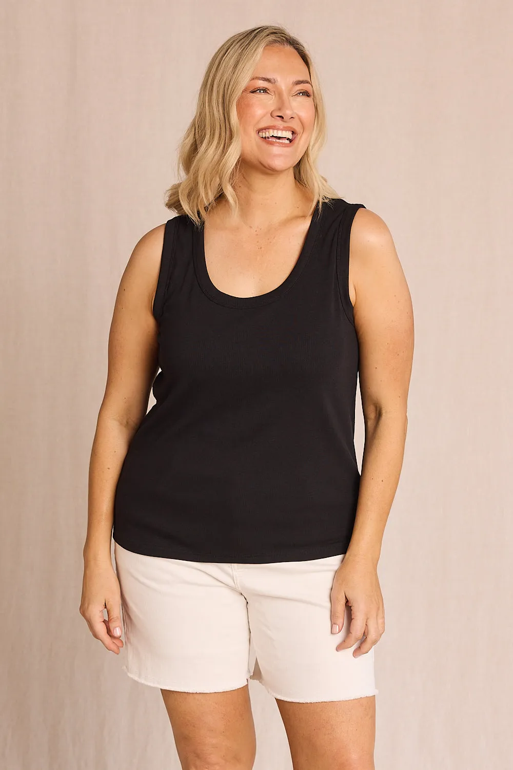 Adrift Ribbed Singlet in Black Free Fit suitable for drivers