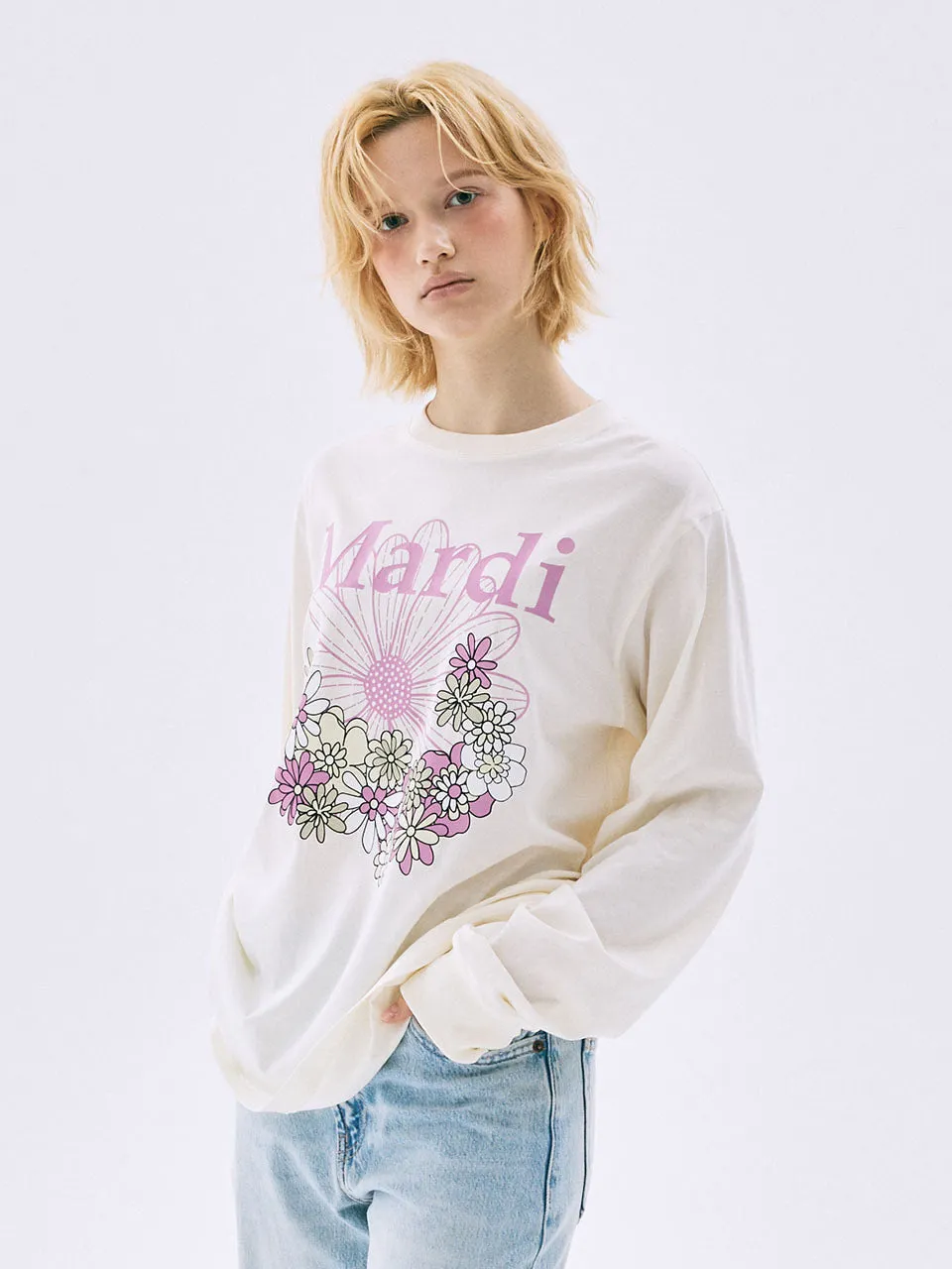 [Back in stock on October 30] TSHIRT LONG SLEEVE FLOWERMARDI JARDIN_CREAM PINKLAVENDER Fashionable Piece