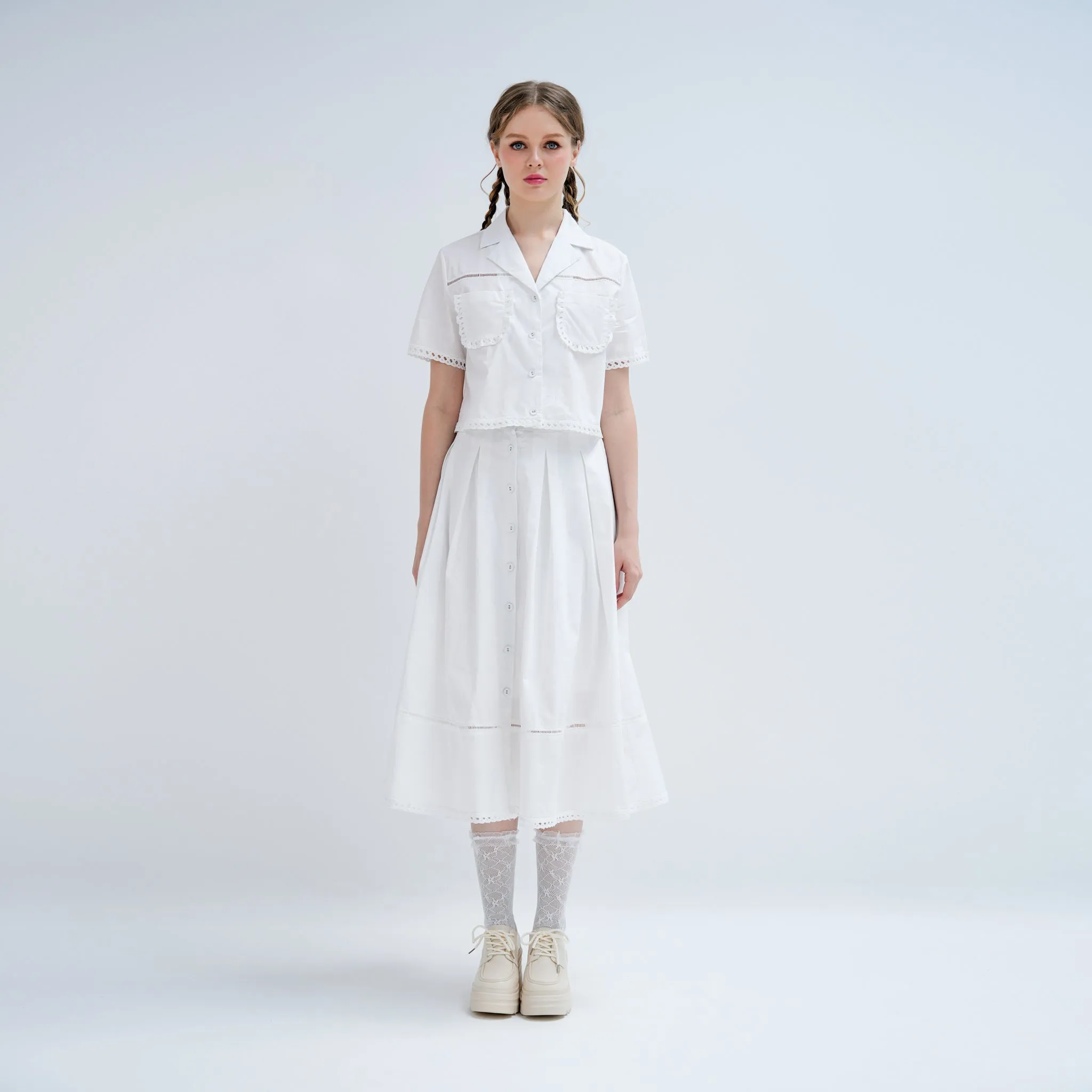 Jewel Tones Push Button Closure Midi Cotton Skirt