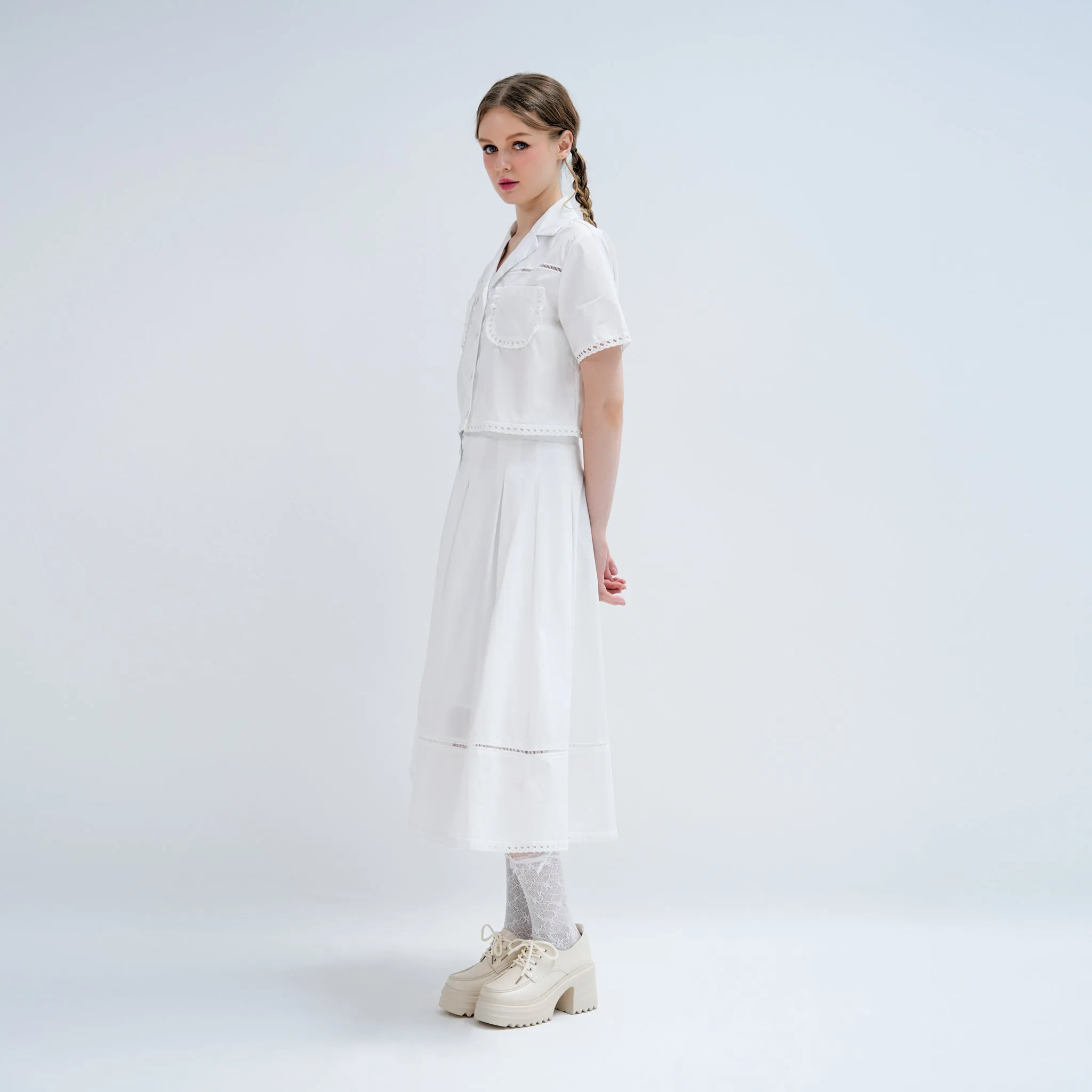 Hygienic Coating Midi Cotton Skirt