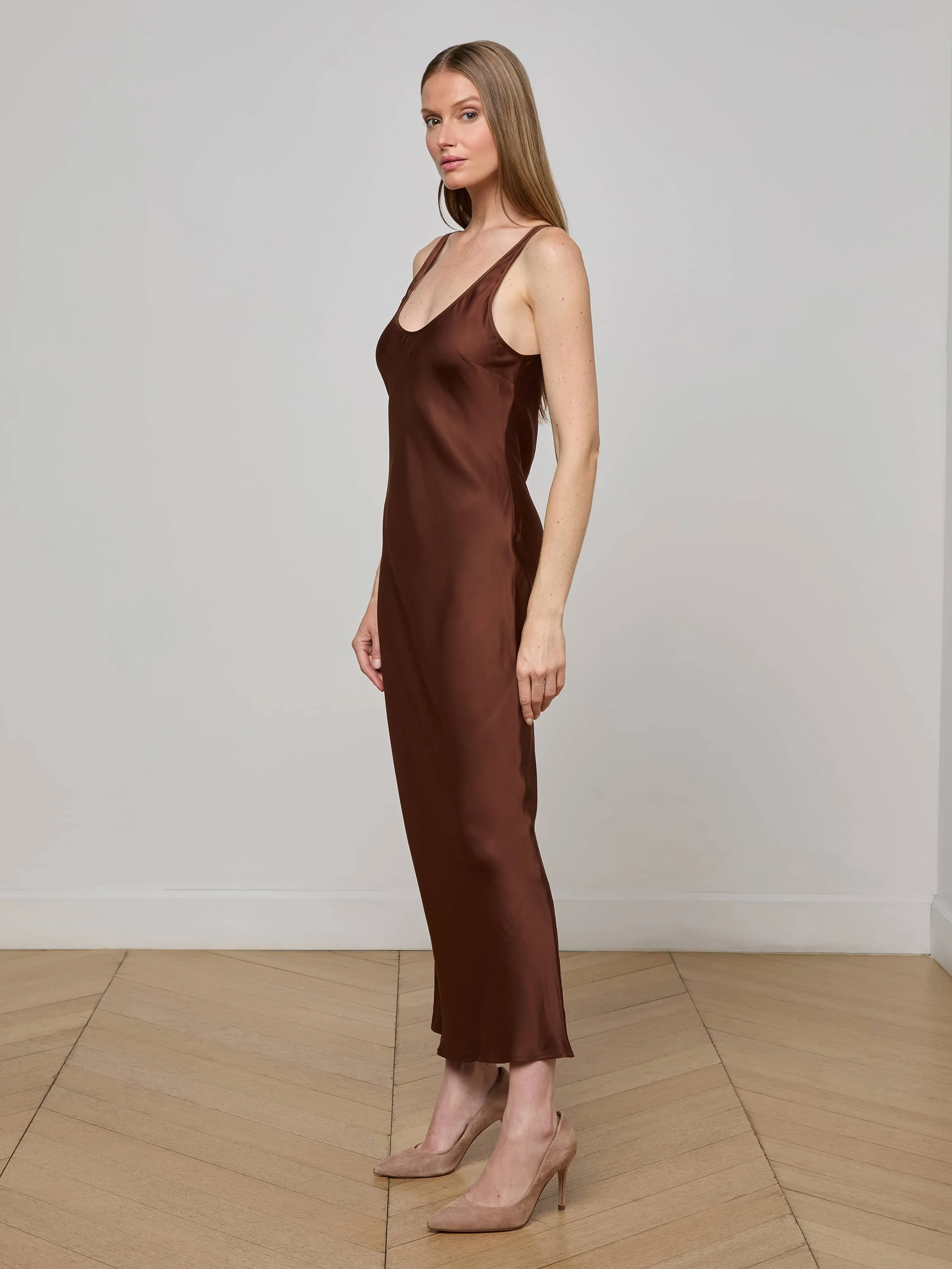 Akiya Satin Maxi Dress Drawstring-Closure