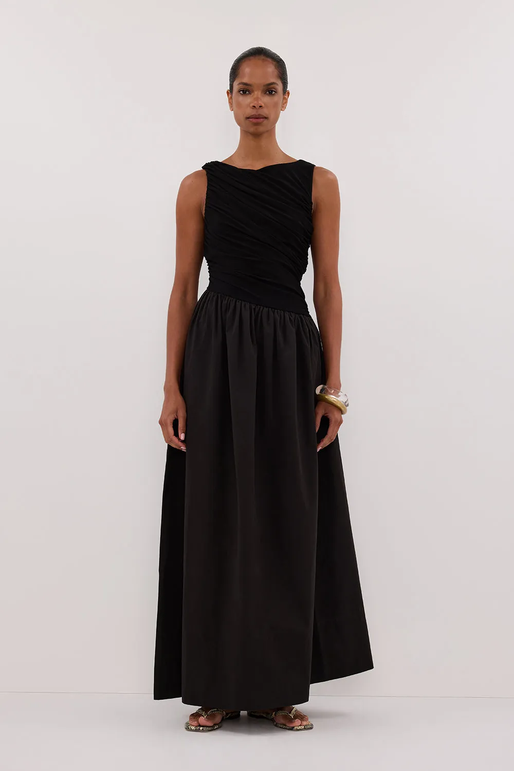 Form Fitting ALEXANDRA BLACK HYBRID MIDI DRESS