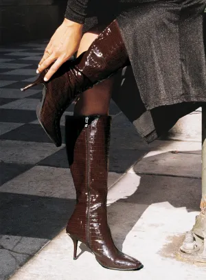 Alexx Knee High Boots Burgundy Landing Support Street Style Ride