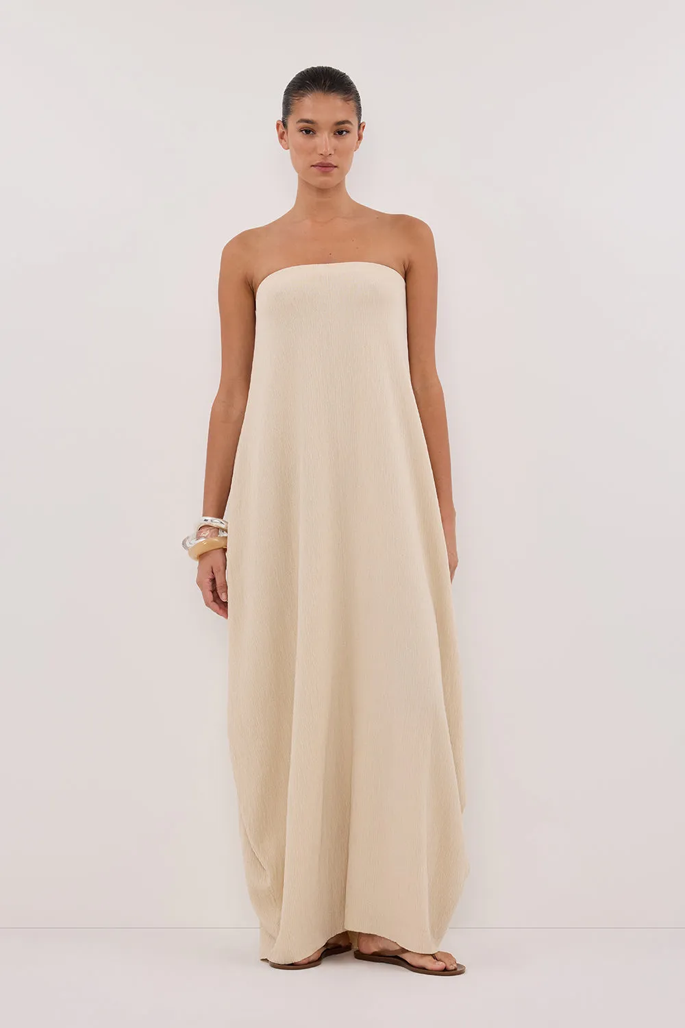 Chic Comfort Look Classic-style ALIAS NATURAL TEXTURED KNIT STRAPLESS MIDI DRESS