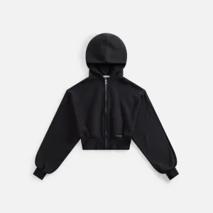 Classic Active Classic Layer T by Alexander Wang Cropped Zipup Hoodie with Branded Seam Label - Black