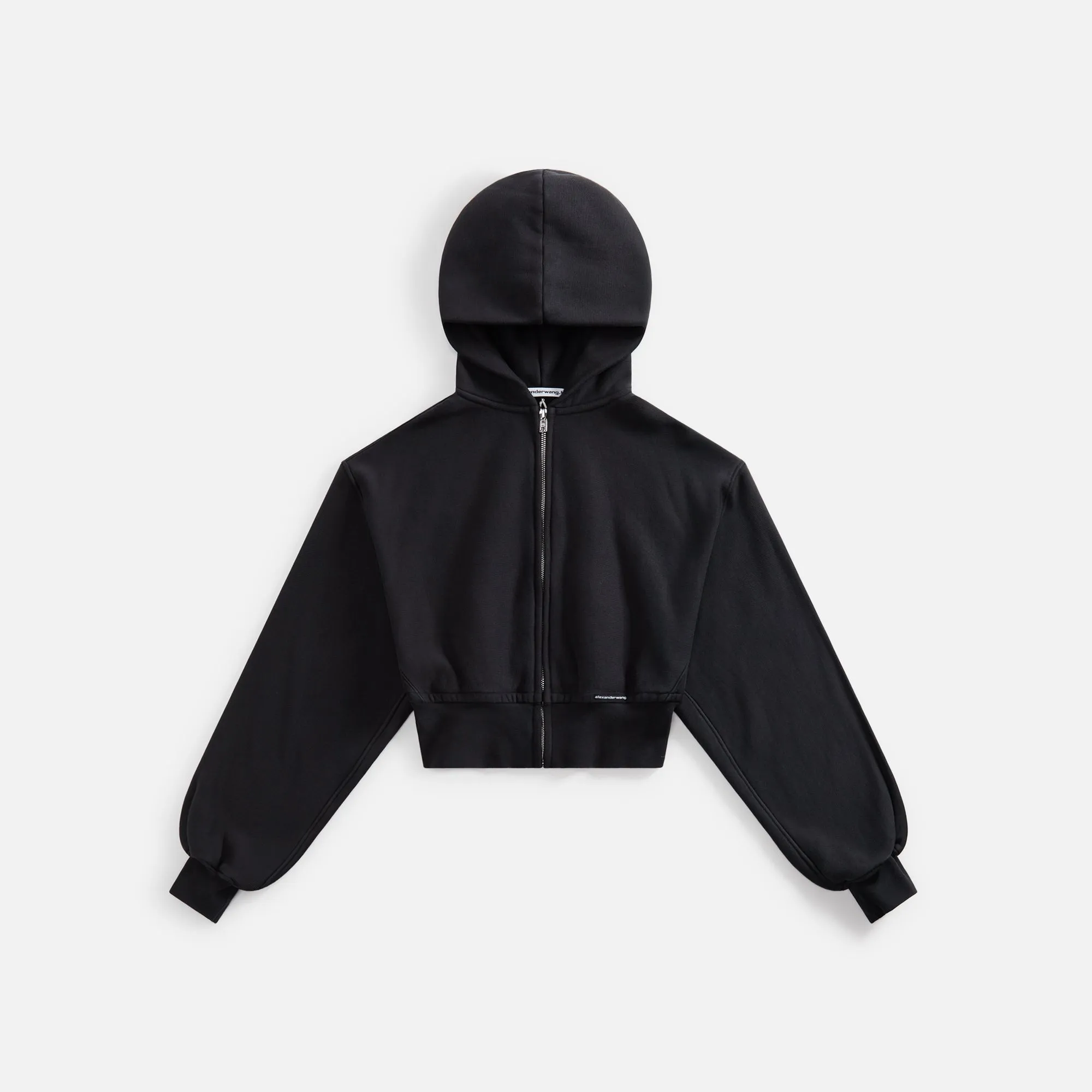 Classic Active Classic Layer T by Alexander Wang Cropped Zipup Hoodie with Branded Seam Label - Black