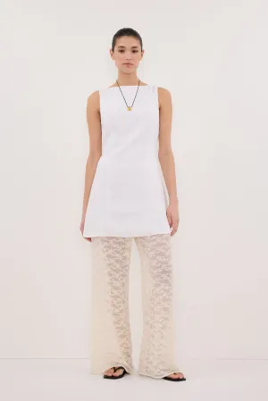 Sleek Wear LACY WHITE SLEEVELESS LINEN MINI DRESS
