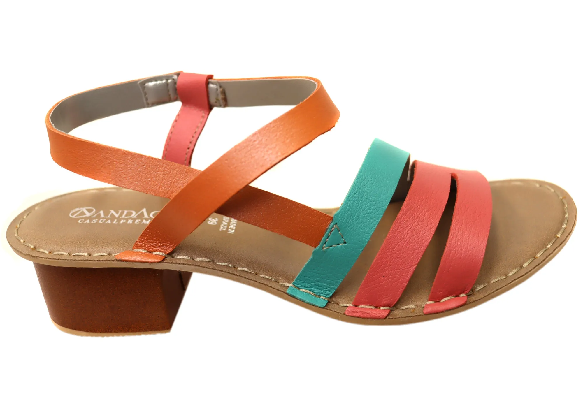 Andacco Genevie Womens Comfortable Brazilian Leather Low Heel Sandals Durable Material Fashion Sandals