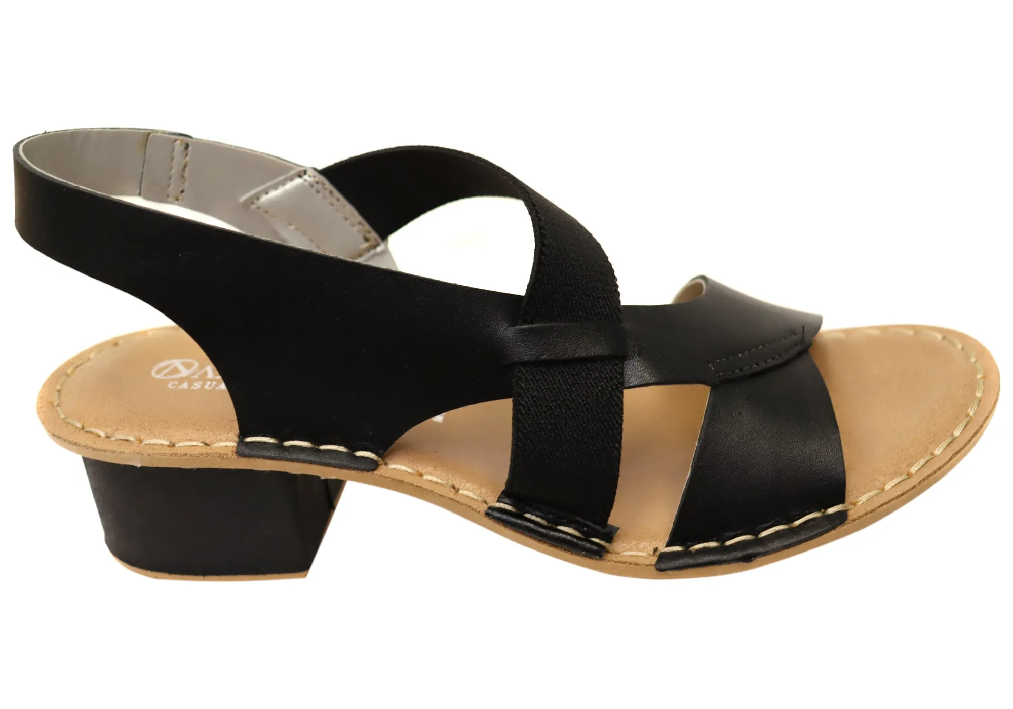 Andacco Meliza Womens Comfortable Brazilian Leather Low Heel Sandals Chic Heels