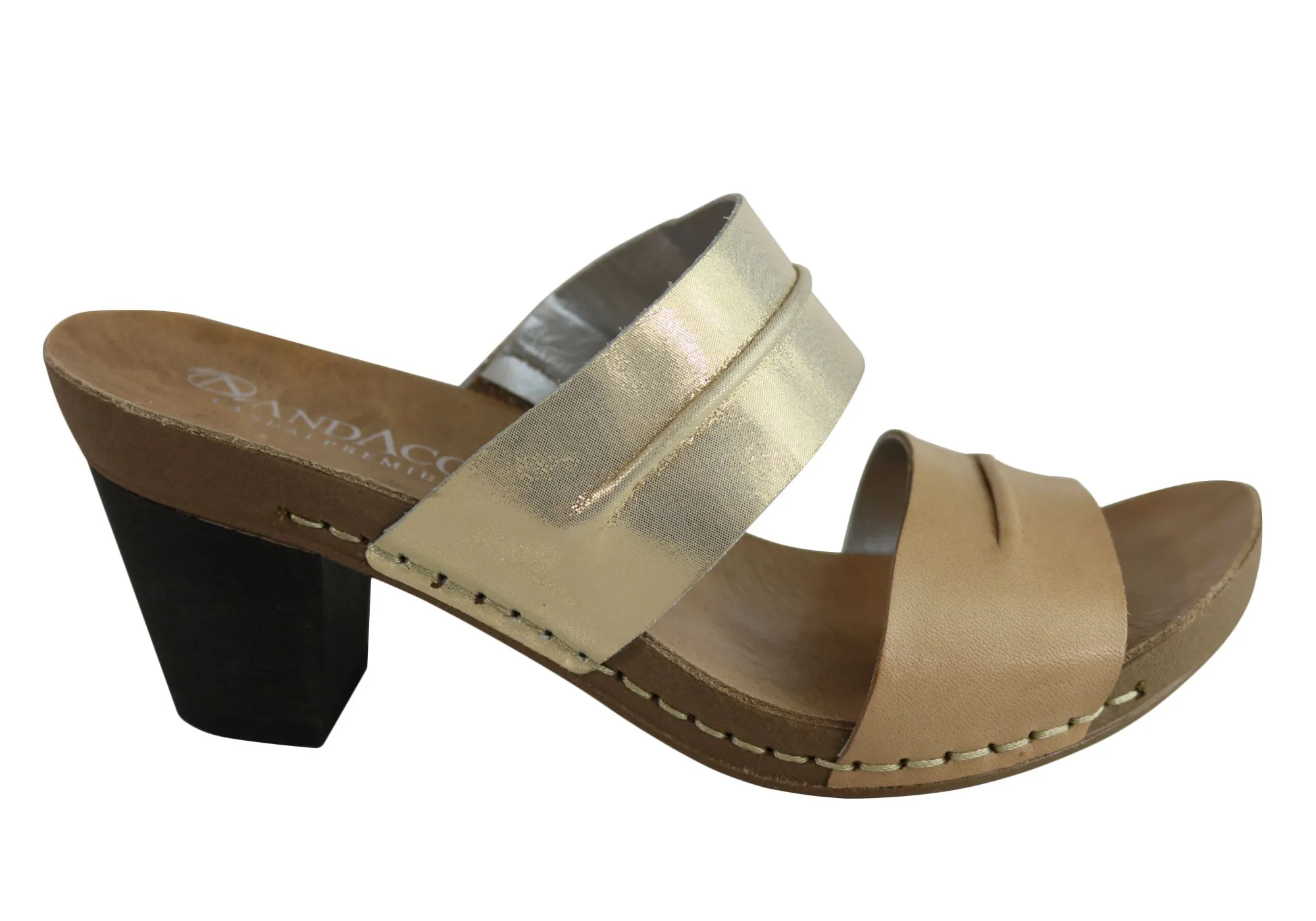 Soft Leather Breathable Lining Andacco Vincenza Womens Leather Mid Heel Sandals Slides Made In Brazil