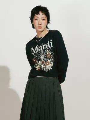 Wrinkle Resistant Material [Back in stock on October 17] TSHIRT LONG SLEEVE FLOWERMARDI JARDIN_NAVY IVORY