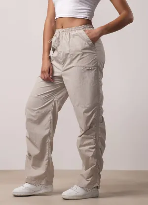 Comfy Style Essential Comfort Wear Gym King Ruched Woven Cargo Trouser - Light Stone