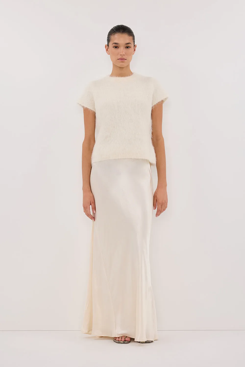 Elegant Look Street Vibe CHARLI CREAM SATIN MAXI SKIRT