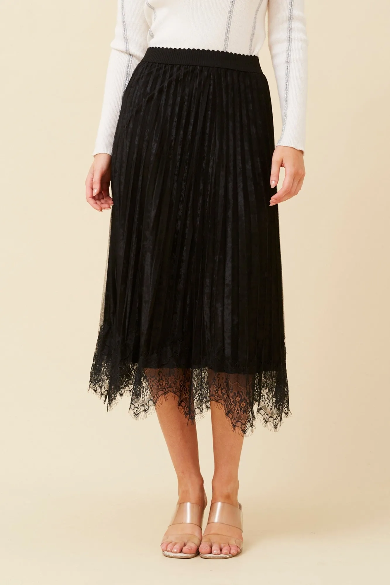 Fashion Forward Cozy Finish LANDON LACE MIDI SKIRT