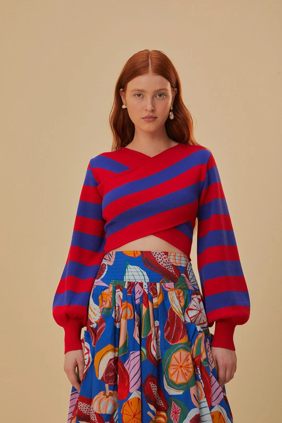 Stripes Wrap Knit Sweater Organic Cotton Yarn