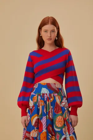 Stripes Wrap Knit Sweater Organic Cotton Yarn