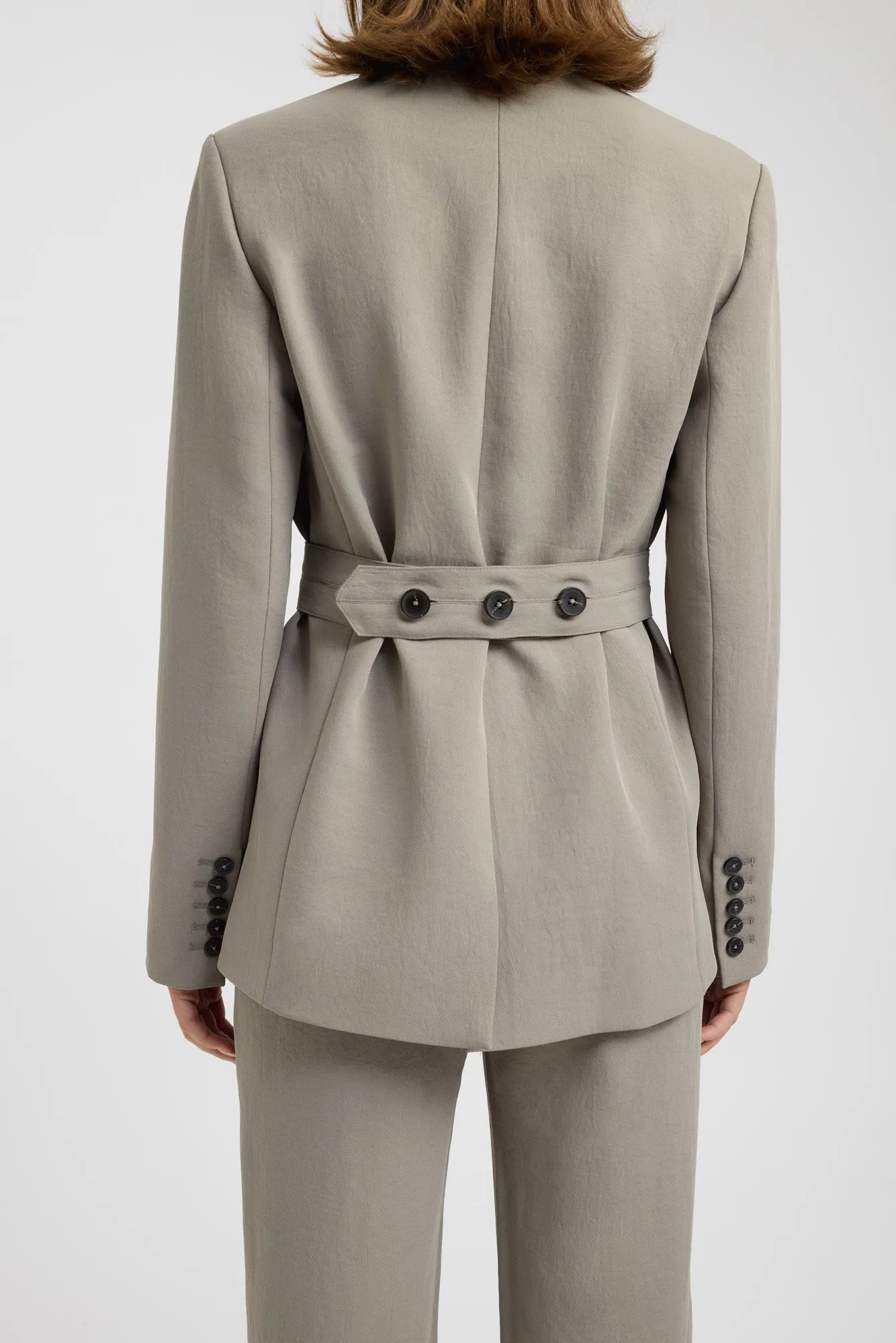 Ariel Button Blazer Zippered Pockets Quick Dry Material