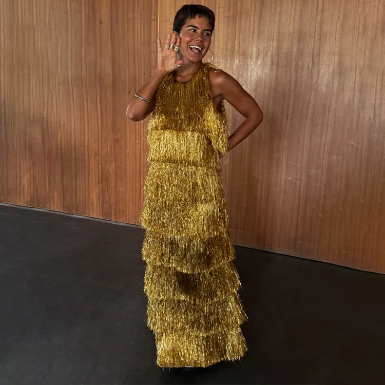 Festive Wear Perfect Design Gold Fringe Dress
