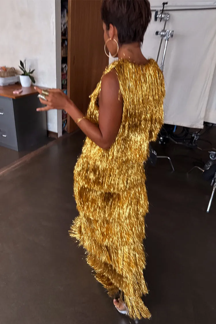 Gold Fringe Dress Social Charm Minimalist Elegance