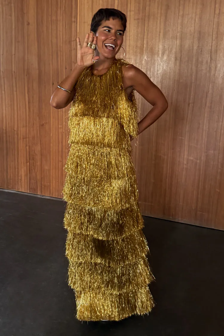 Smooth Feel Blush Shade Gold Fringe Dress