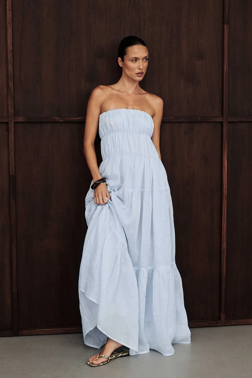 ARTIE CORNFLOWER RAMIE MIDI DRESS Grab Now Statement-Print