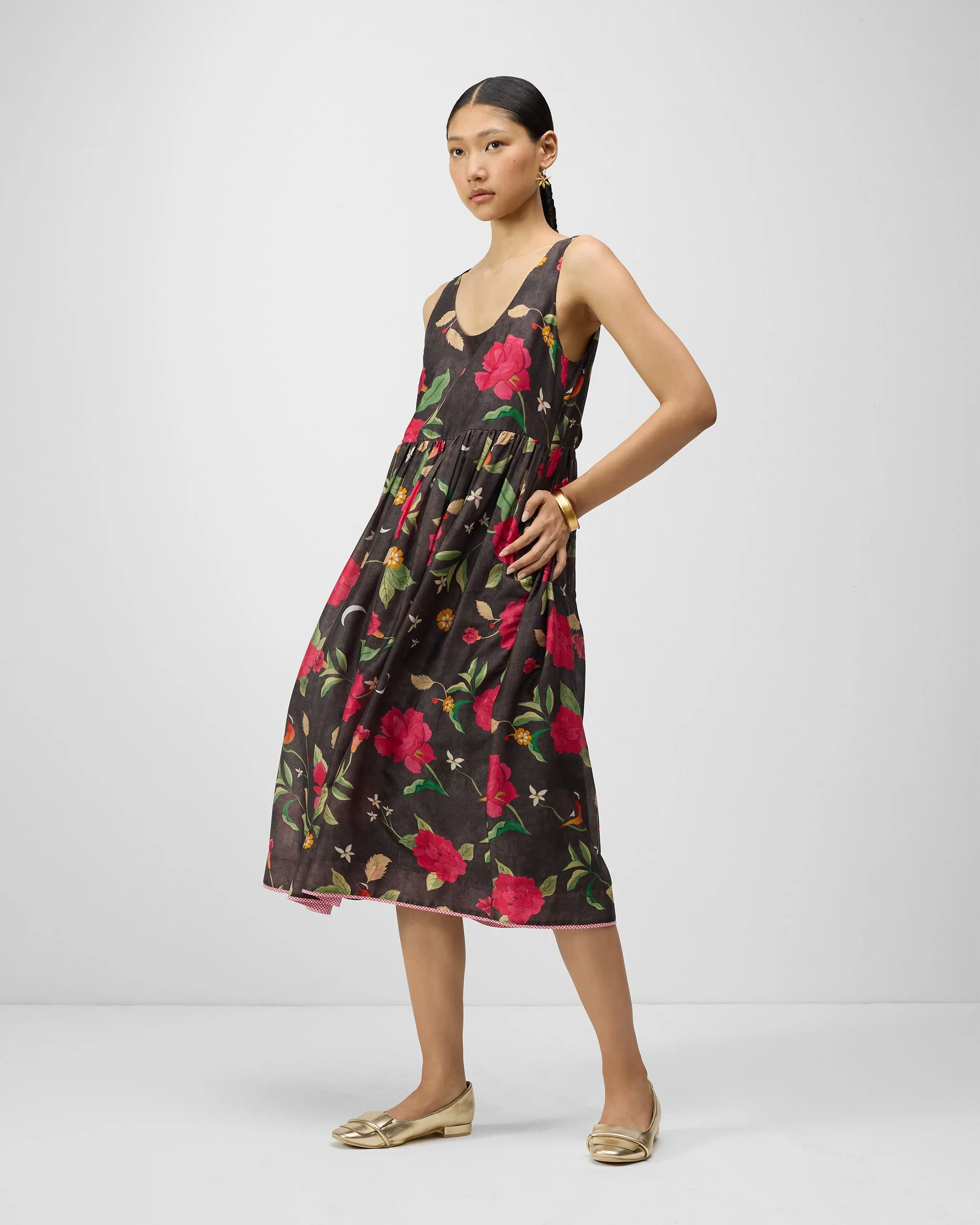 Daily Casual Ashwini Dress - Charcoal & Watermelon Print