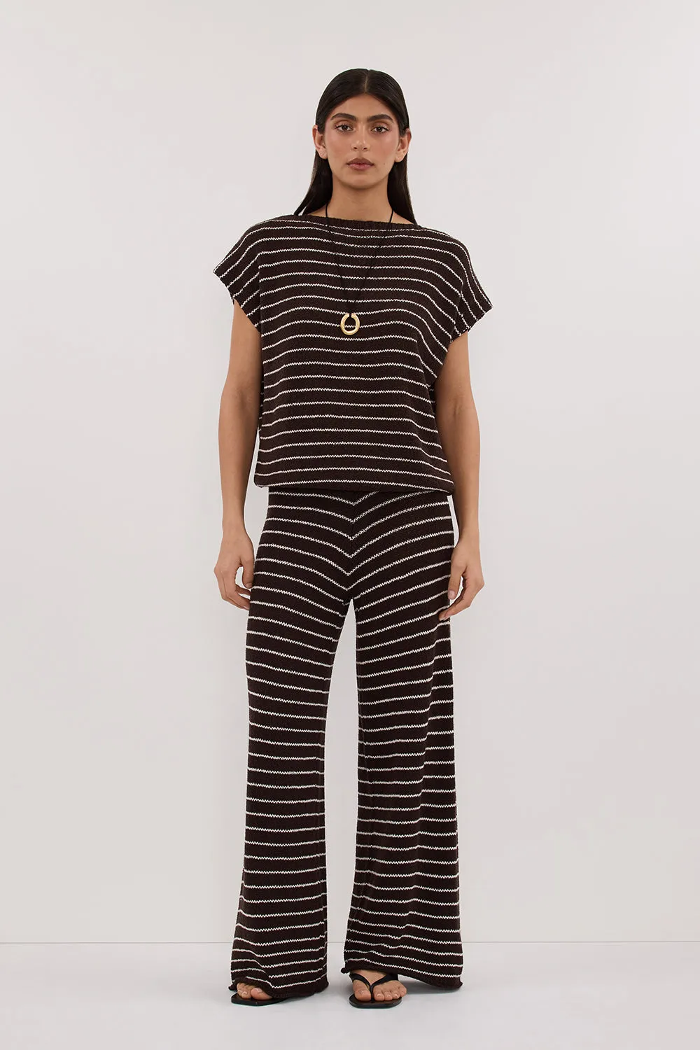 Garment Washed Garment Dyed ASPEN CHOC STRIPE KNIT TOP