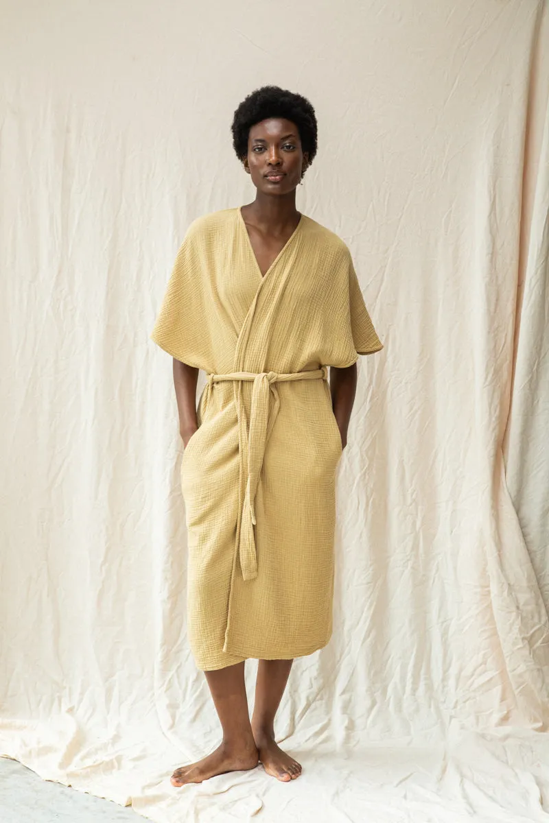 Aspyn Organic Cotton Robe in Straw Elegant Waistband Polished Mood