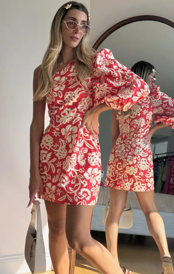 Easy Comfort Look Asymmetric Sleeve Summer Print Dress