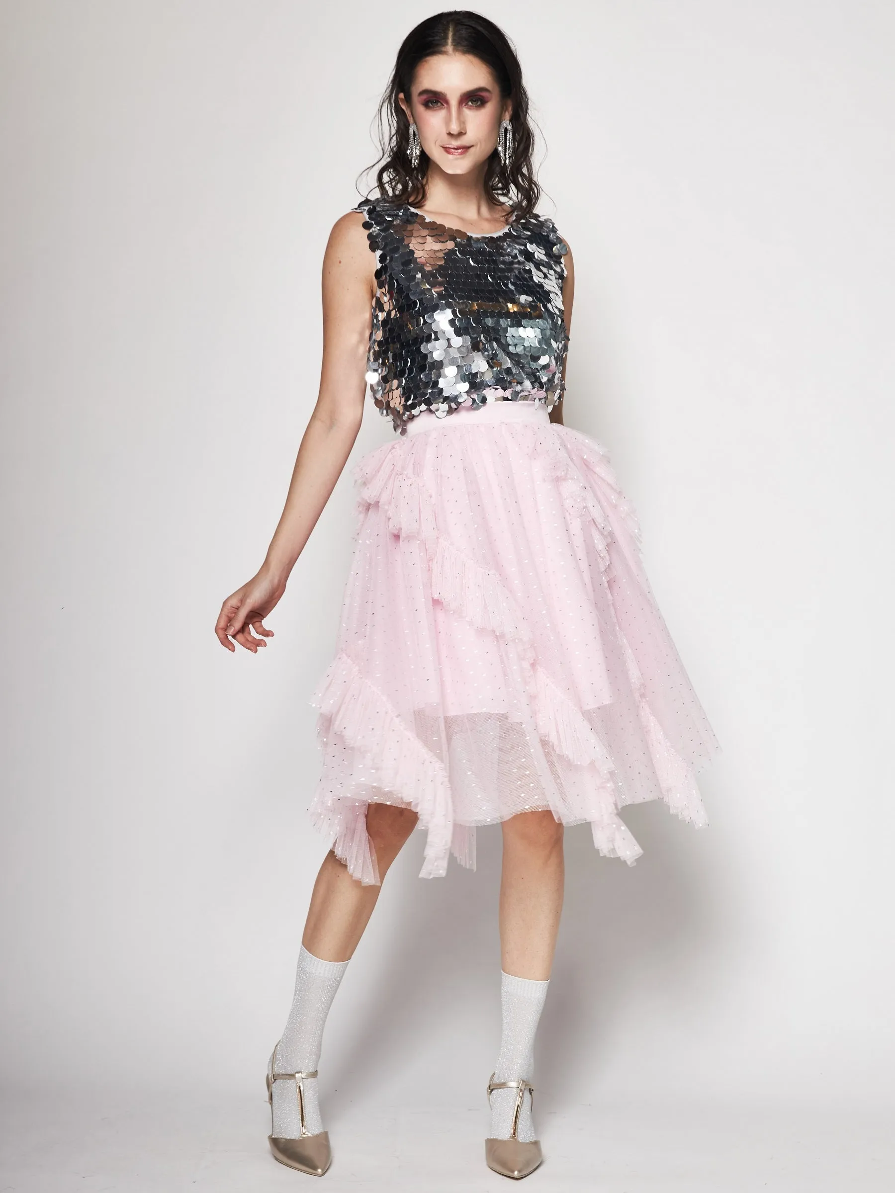 Wardrobe Basics Asymmetric Tulle Midi Skirt