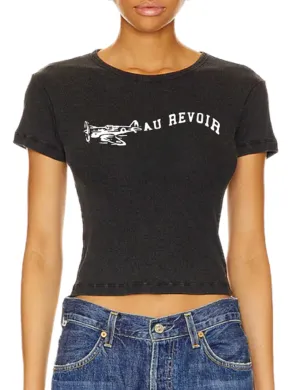 Au Revoir Baby Tee, Black/Snow Trendy Top Trendy Basics