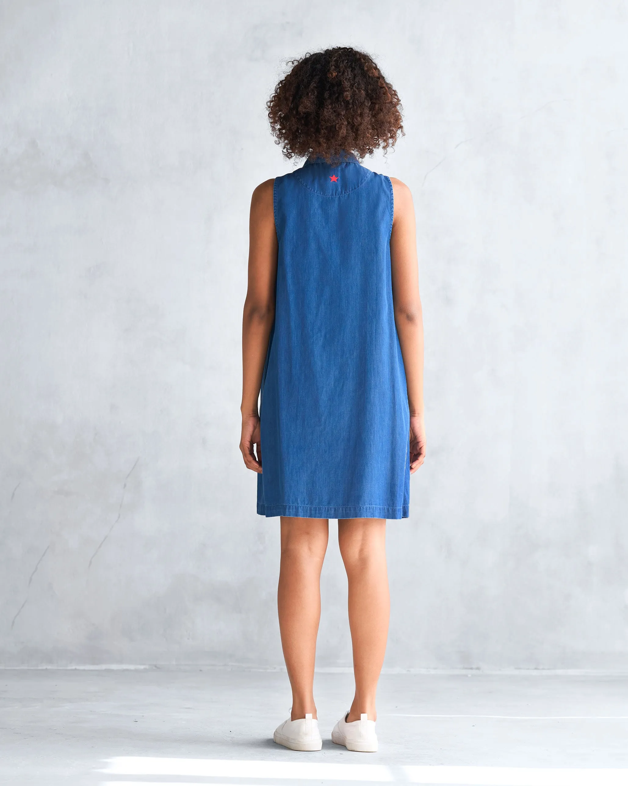 Aung Dress - Blue Front Ruffle Simple Comfort