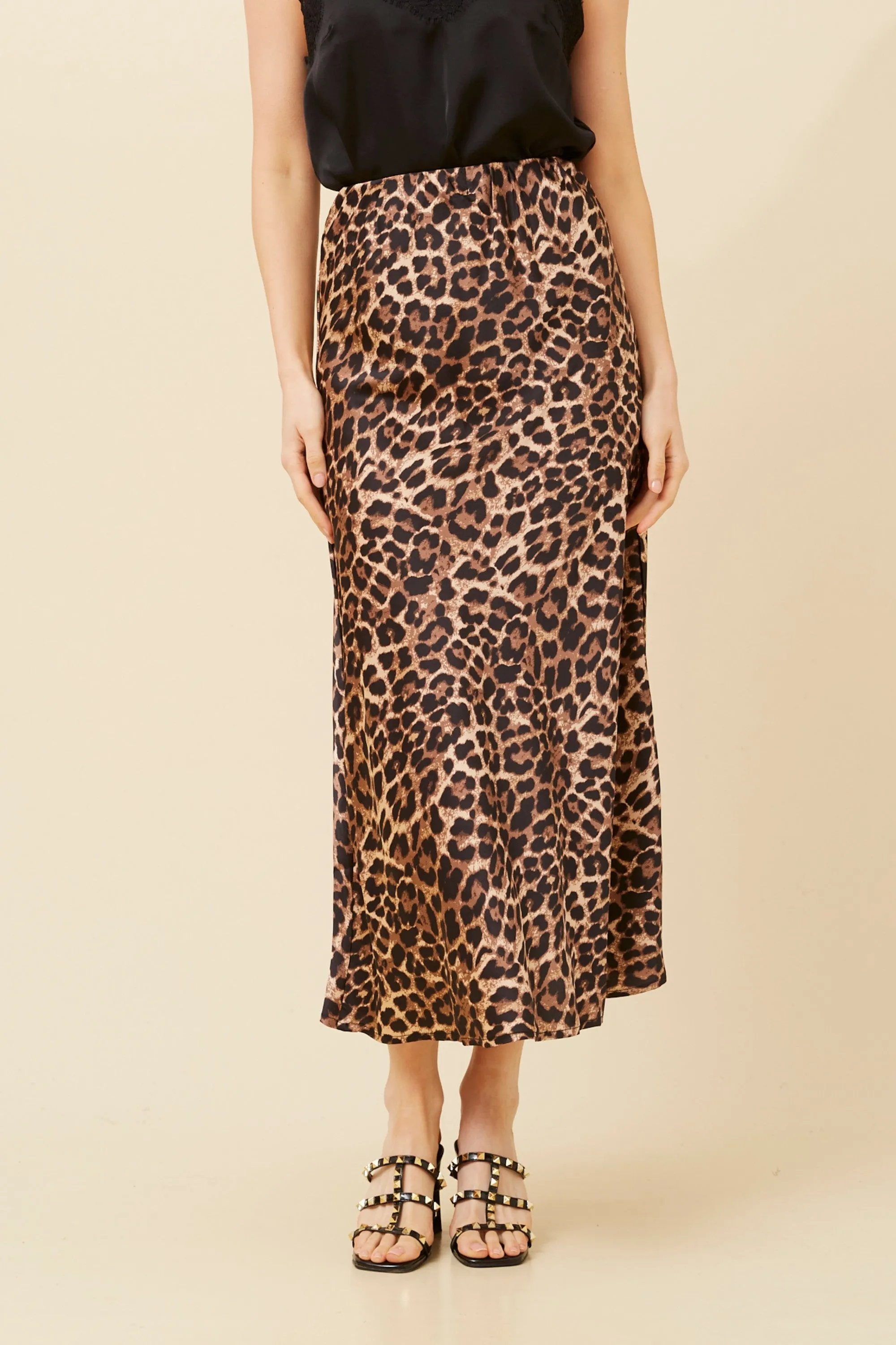 High Rise Smooth Edging AURORA ANIMAL PRINT SATIN SKIRT