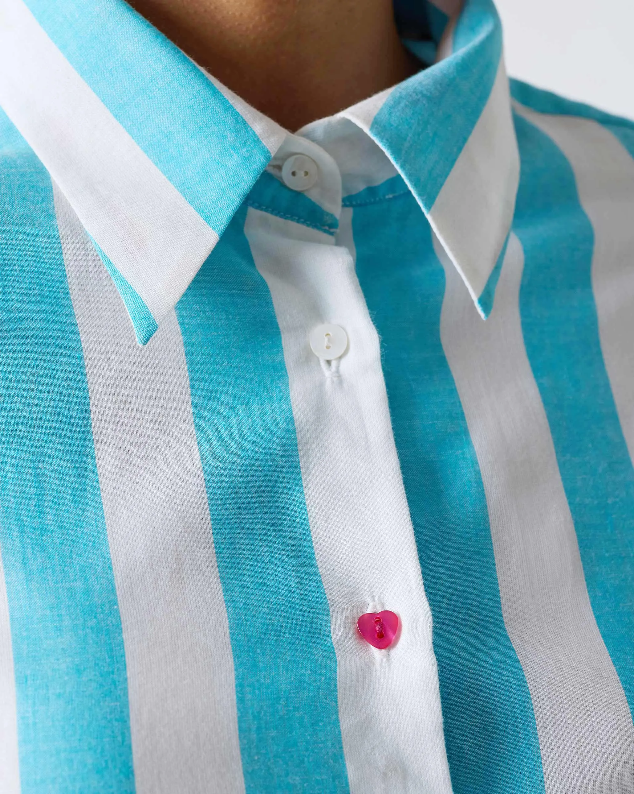 Night Out Coral Soft Ava Shirt Dress - Aqua & White Stripes