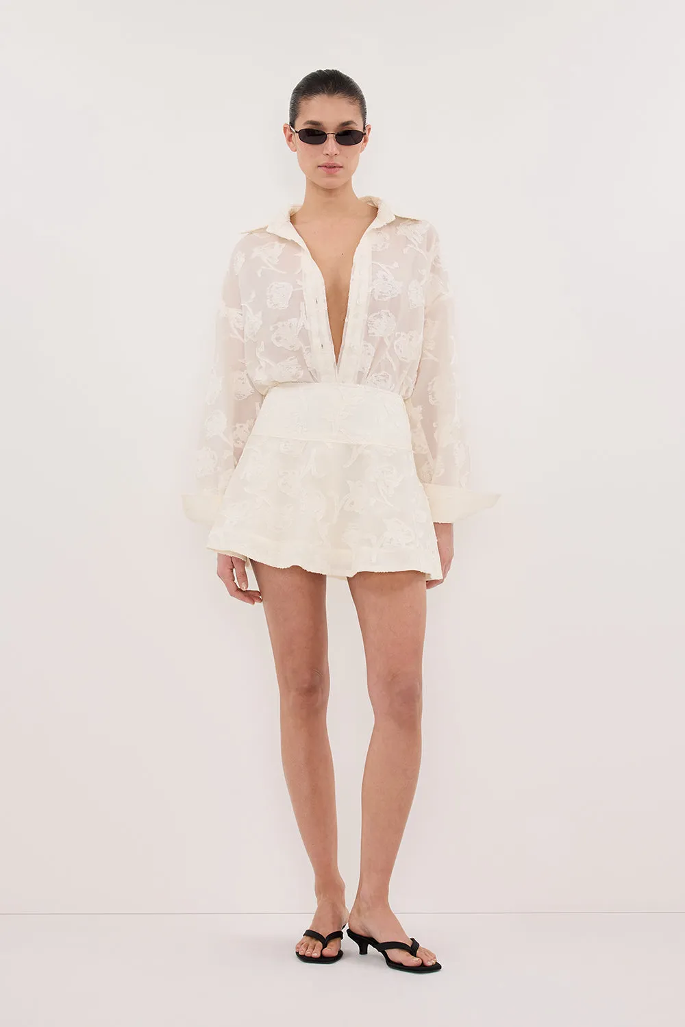 Minimalist Chic AZALEA OFF WHITE JACQUARD MINI SKIRT