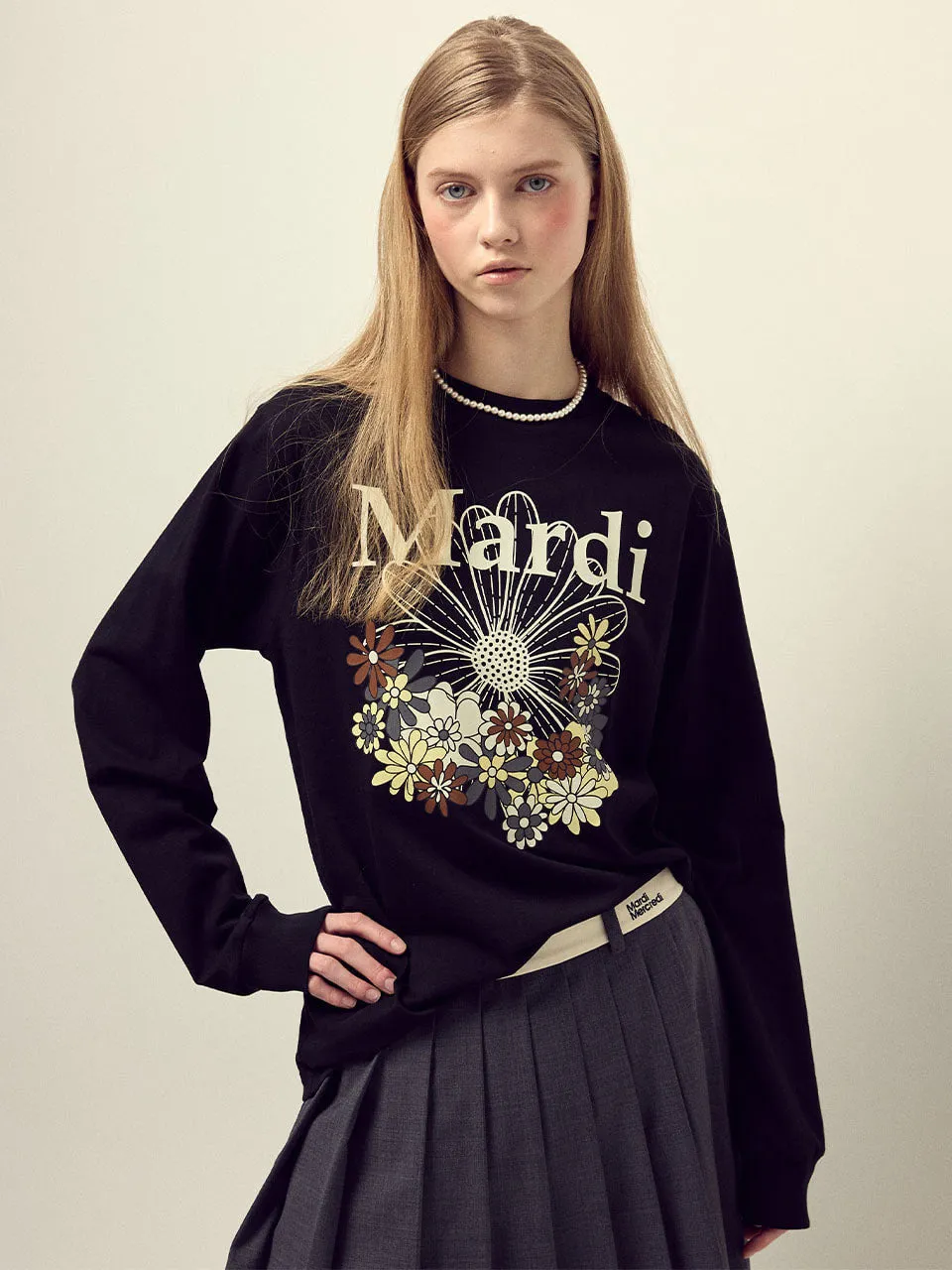 [Back in stock on October 16] TSHIRT LONG SLEEVE FLOWERMARDI JARDIN_BLACK IVORY Breathable Design Wear