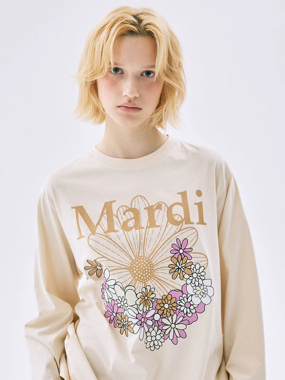 [Back in stock on October 28] TSHIRT LONG SLEEVE FLOWERMARDI JARDIN_BUTTER PEANUT Fit Comfort