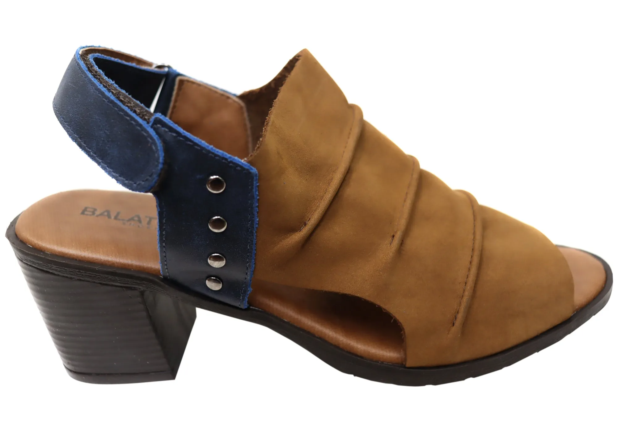 Iconic Style Balatore Cassie Womens Comfortable Brazilian Leather Mid Heel Sandals