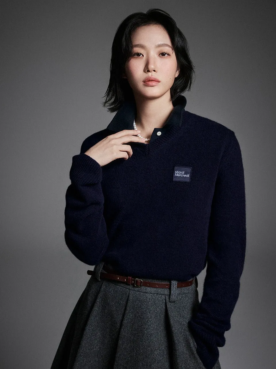 Mood Booster Odor Resistant RACCOON BLENDED V NECK SQUARE LOGO_NAVY