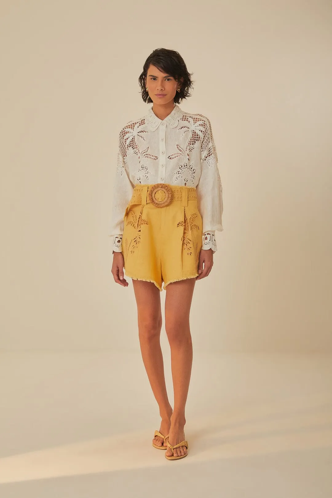 Snag Free Design Double Needle Stitching Banana Tree Euroflax? Premium Linen Belted Shorts