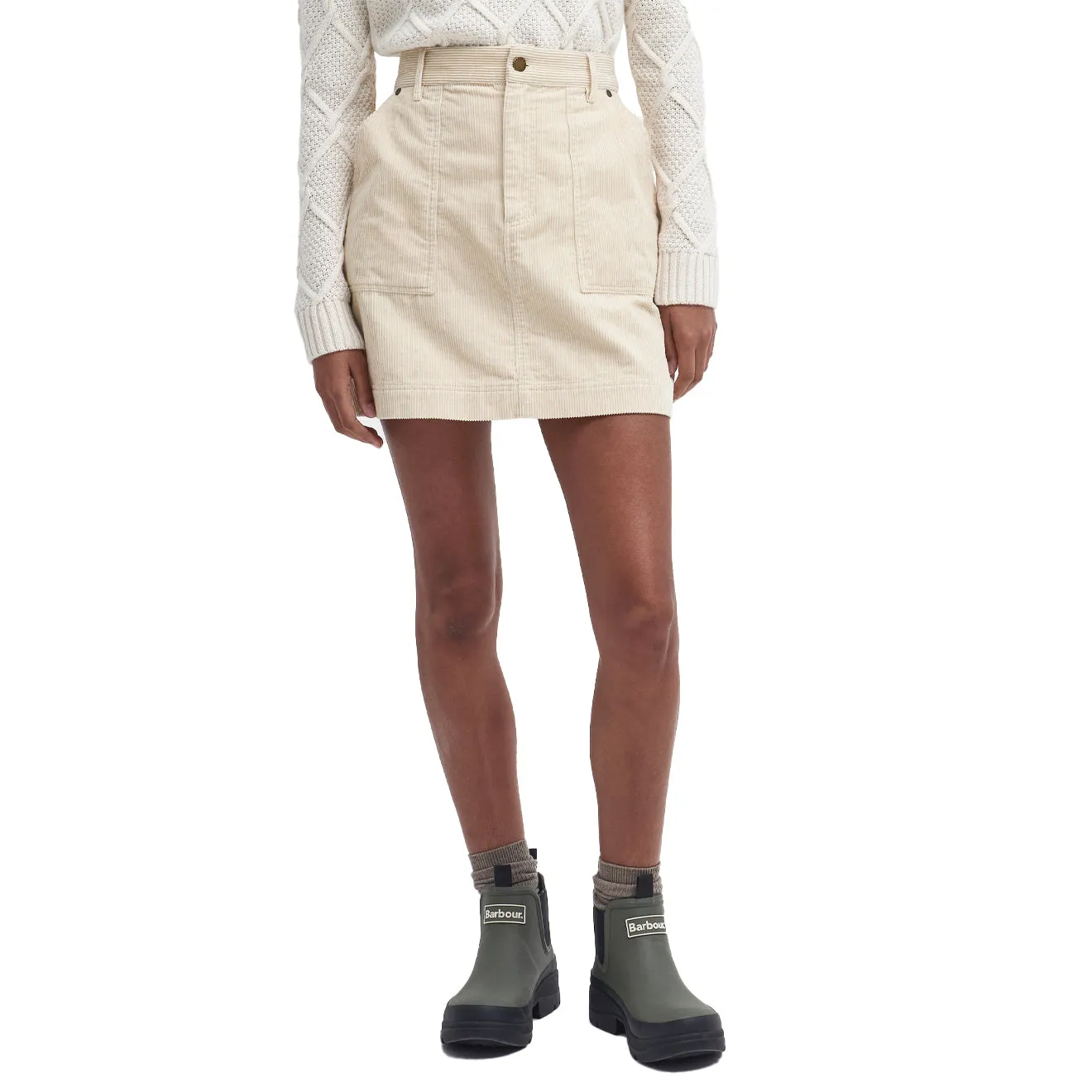 Barbour Womens Anya Mini Skirt White Pepper Frayed Finish