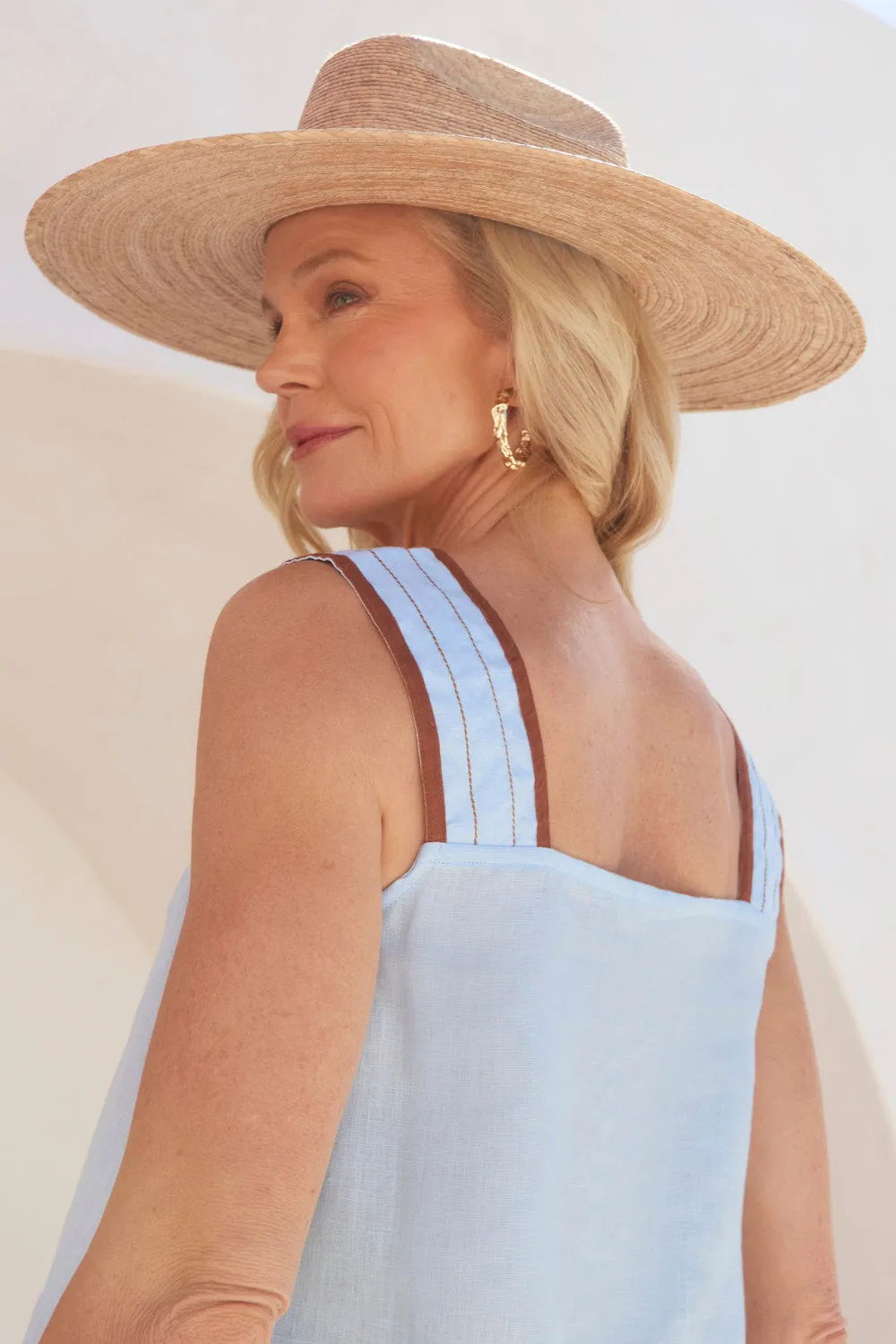 Minimalist Aesthetic Bec Linen Top in Powder Blue