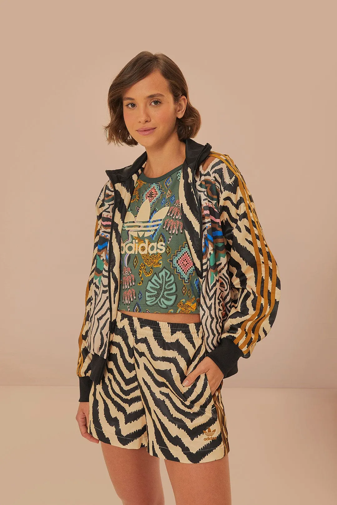 Beige Adidas Farm Rio Shorts Anti Snag Fabric