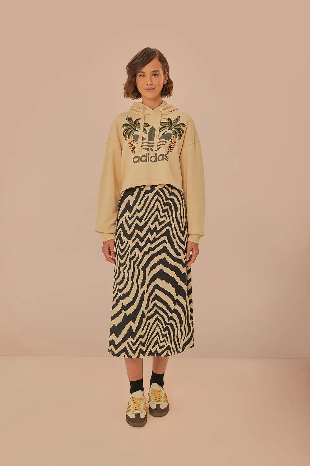 Beige Adidas Farm Rio Sweatshirt Ribbed Hem Detail Inner Layer